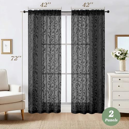 50% Off Black Sheer Curtains - 2 Panels, 72" Long - Image 4