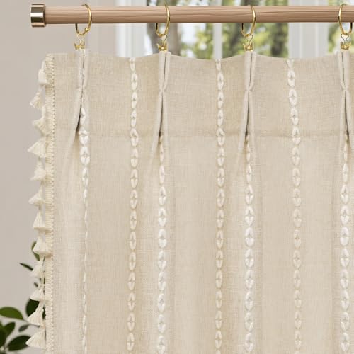 50% Off Beige Boho Farmhouse Window Curtain with Tassels - Image 2