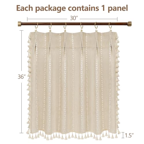 50% Off Beige Boho Farmhouse Window Curtain with Tassels - Image 6