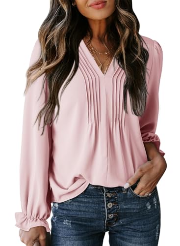 50% Off Dokotoo Women's Pleated V-Neck Blouse with Puff Sleeves - Image 1
