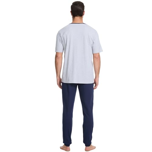 50% Off Men's Cotton Pajama Set with Henley Neckline - Image 2