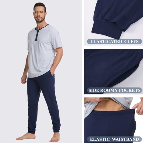 50% Off Men's Cotton Pajama Set with Henley Neckline - Image 6
