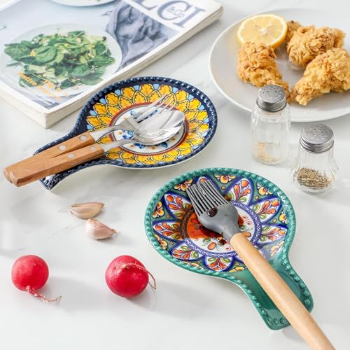 50% Off Large Ceramic Spoon Rest - Bohemian Green Design - Image 2
