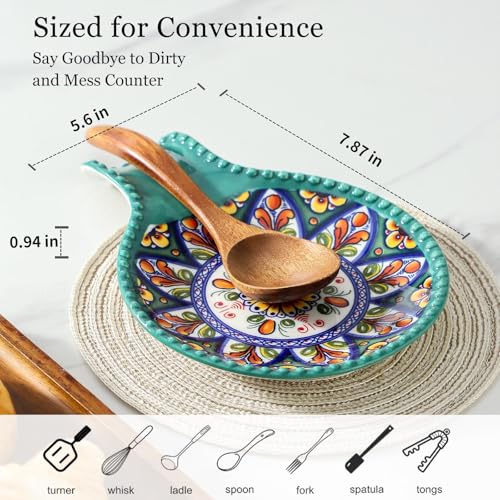 50% Off Large Ceramic Spoon Rest - Bohemian Green Design - Image 3