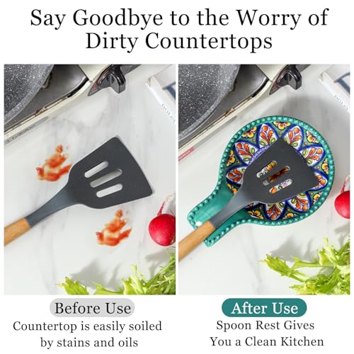 50% Off Large Ceramic Spoon Rest - Bohemian Green Design - Image 4