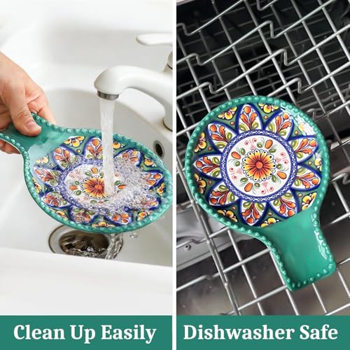 50% Off Large Ceramic Spoon Rest - Bohemian Green Design - Image 7