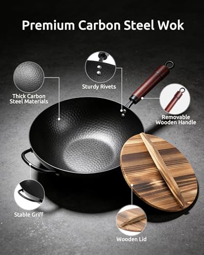 Save 32% on 13" Carbon Steel Wok with Wooden Lid - Image 5