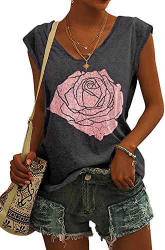 40% Off Fazortev Women's Rose Graphic V-Neck Tank Top - Image 1