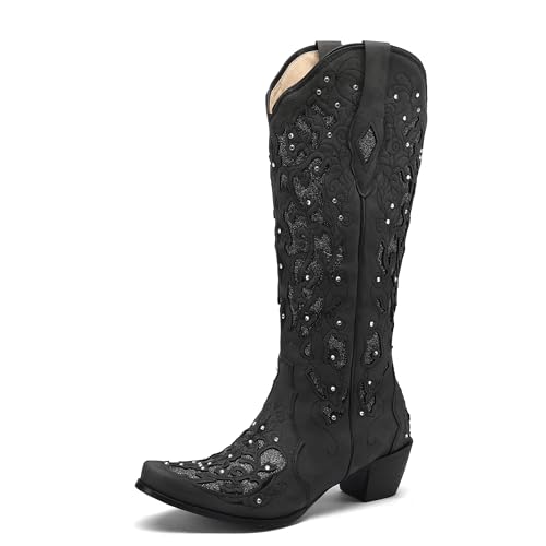 50% Off SaraIris Black Rhinestone Cowgirl Boots with Chunky Heel - Image 1