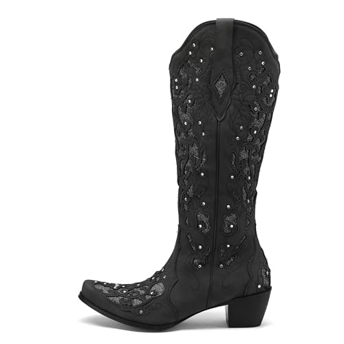 50% Off SaraIris Black Rhinestone Cowgirl Boots with Chunky Heel - Image 3