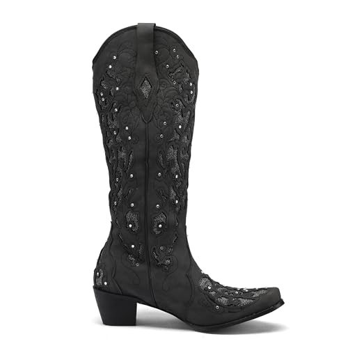 50% Off SaraIris Black Rhinestone Cowgirl Boots with Chunky Heel - Image 4