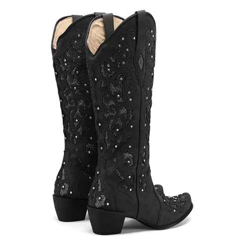 50% Off SaraIris Black Rhinestone Cowgirl Boots with Chunky Heel - Image 6