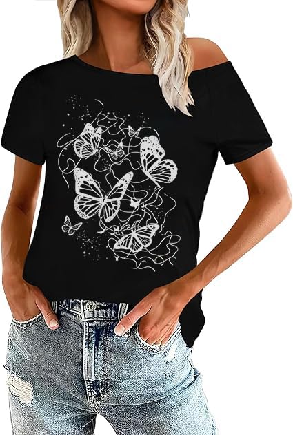 50% Off Butterfly Off-Shoulder Graphic Tees for Women
