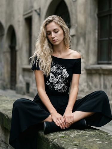 50% Off Butterfly Off-Shoulder Graphic Tees for Women - Image 2