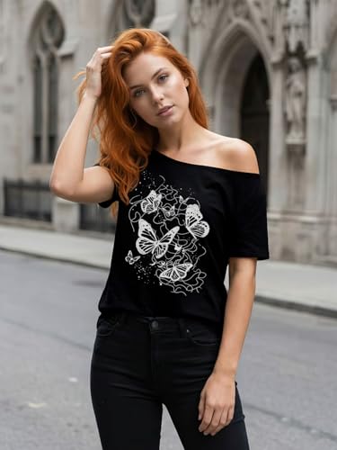 50% Off Butterfly Off-Shoulder Graphic Tees for Women - Image 3