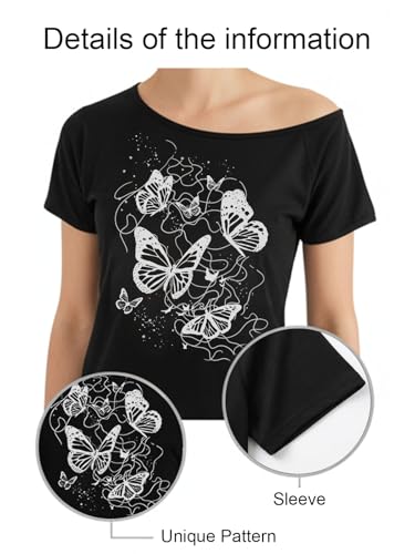 50% Off Butterfly Off-Shoulder Graphic Tees for Women - Image 5