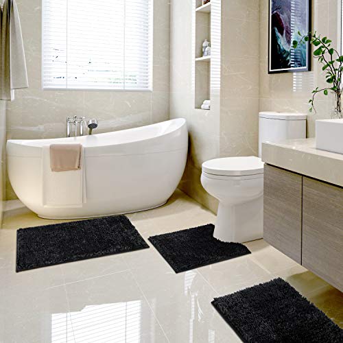 40% Off HOMEIDEAS Black Butter Chenille Bathroom Rug Set - Image 2