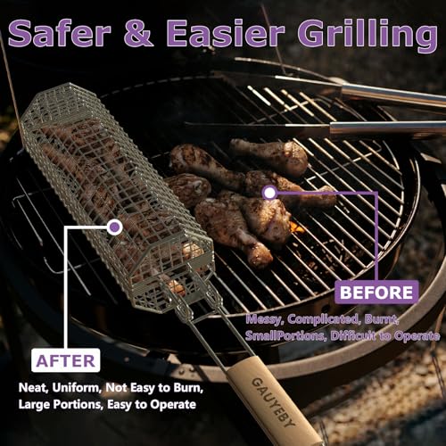 Save 55% on GAUYEBY Rolling Grill Basket with Removable Handle - Image 4