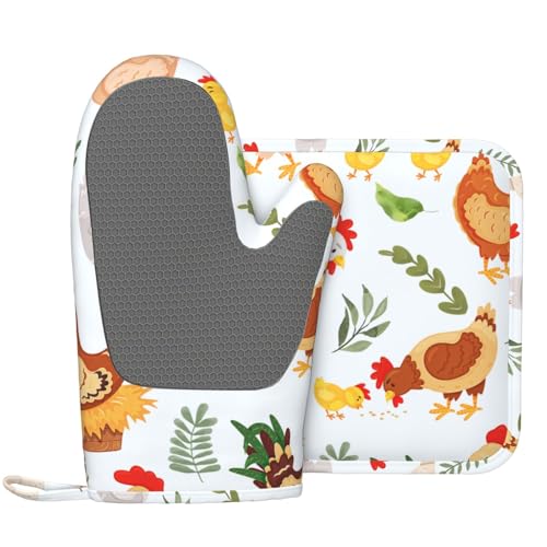 50% Off Cute Rooster Silicone Oven Mitts & Pot Holders Set
