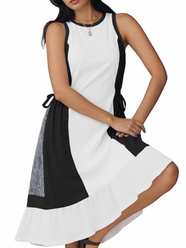 50% Off AOVDE Striped Sleeveless Summer Dress with Pockets - Image 1