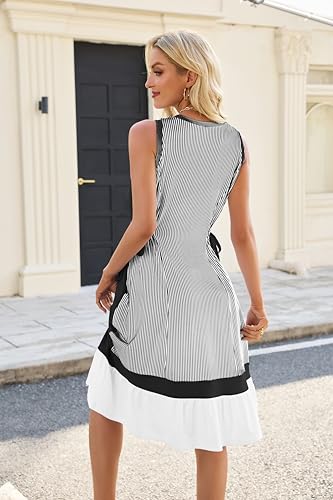 50% Off AOVDE Striped Sleeveless Summer Dress with Pockets - Image 2