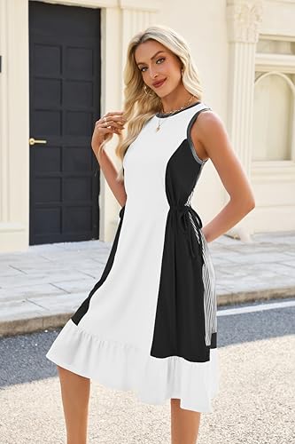 50% Off AOVDE Striped Sleeveless Summer Dress with Pockets - Image 3