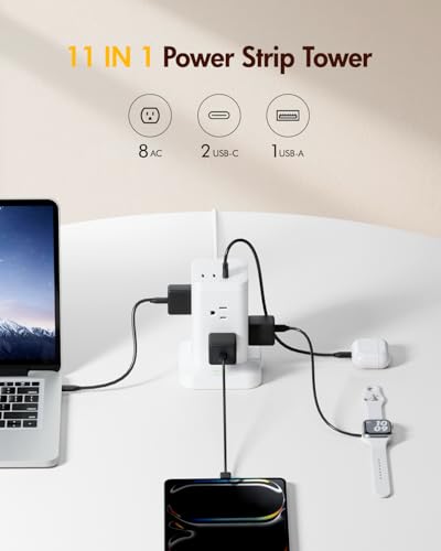 Power Strip Tower with 8 Outlets & Fast USB-C Charging - Image 3