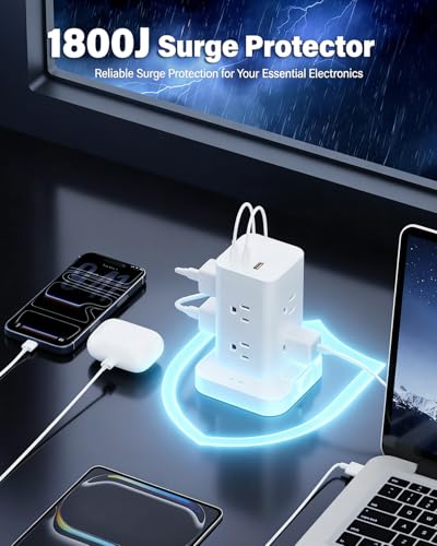 Power Strip Tower with 8 Outlets & Fast USB-C Charging - Image 5