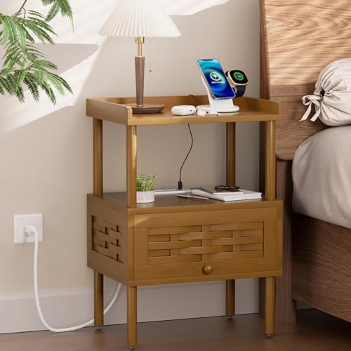 50% Off Amazer Bamboo Nightstand with Charging Station