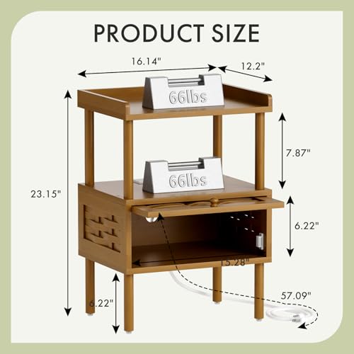50% Off Amazer Bamboo Nightstand with Charging Station - Image 2