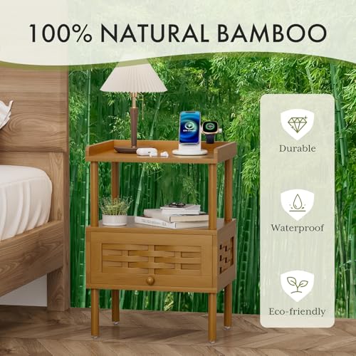 50% Off Amazer Bamboo Nightstand with Charging Station - Image 6
