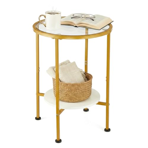 Save 30% on ZEXVIDA Gold Glass Side Table with Storage