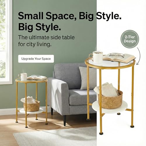 Save 30% on ZEXVIDA Gold Glass Side Table with Storage - Image 4