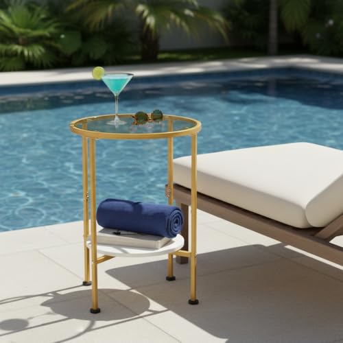 Save 30% on ZEXVIDA Gold Glass Side Table with Storage - Image 6