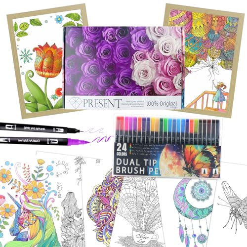 Adult Coloring Book Kit with 24 Markers & Frames - 30% Off - Image 1