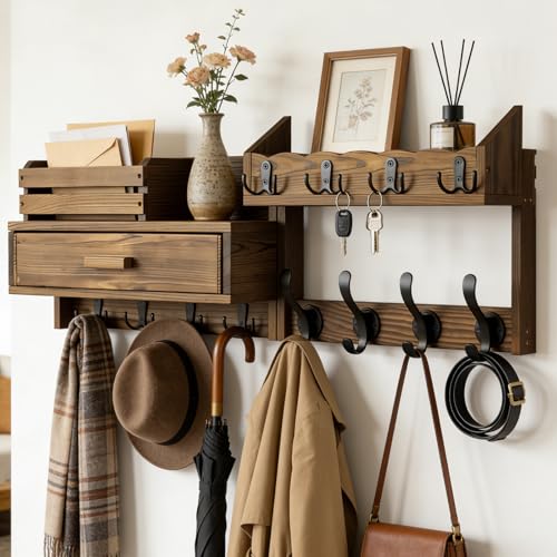 Save 50% on 29-Inch Wall Coat Rack with Shelf & Drawer - Image 1