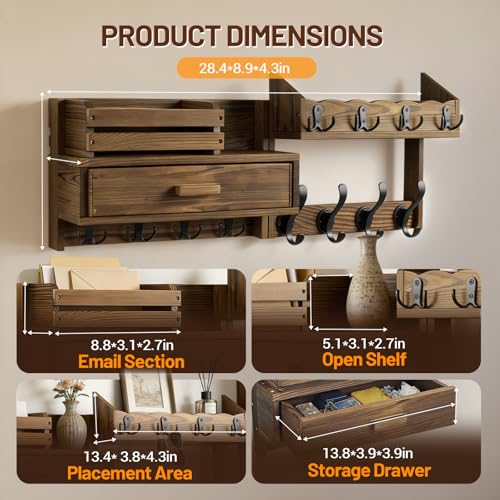 Save 50% on 29-Inch Wall Coat Rack with Shelf & Drawer - Image 4