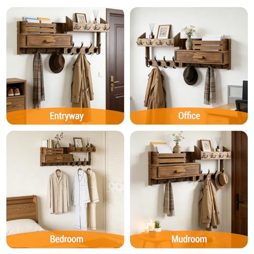 Save 50% on 29-Inch Wall Coat Rack with Shelf & Drawer - Image 6