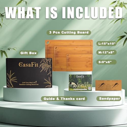 50% Off CASAFIT Bamboo Cutting Board Set - 3-Piece Kitchen Gift - Image 2