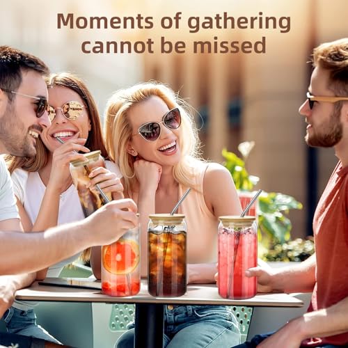 6-Piece Glass Cup Set with Bamboo Lids and Straws - Image 4