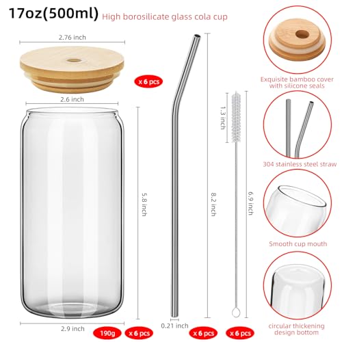 6-Piece Glass Cup Set with Bamboo Lids and Straws - Image 5