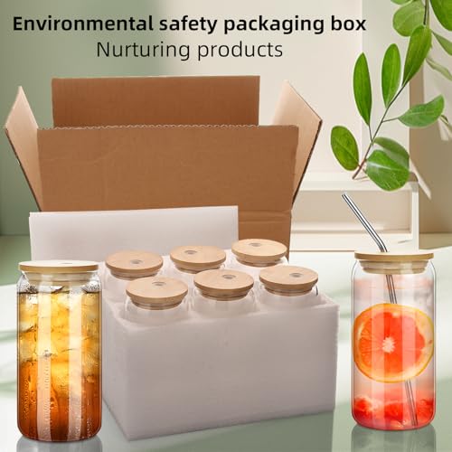 6-Piece Glass Cup Set with Bamboo Lids and Straws - Image 6