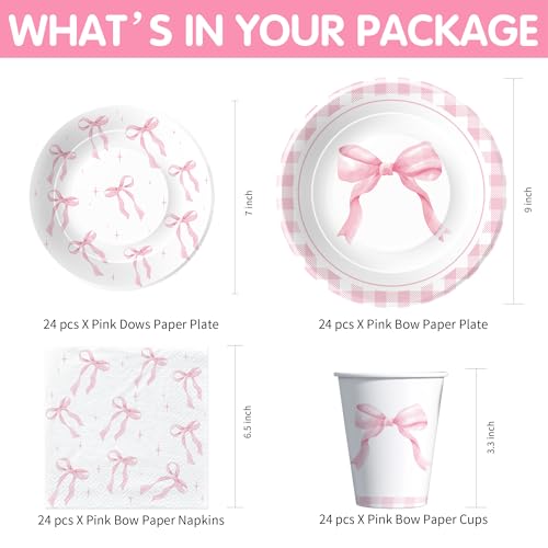 50% Off Pink Bow Birthday Party Supplies for 24 Guests - Image 2