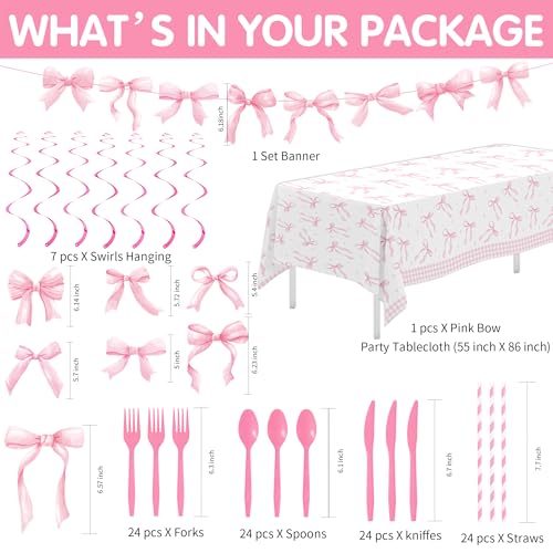 50% Off Pink Bow Birthday Party Supplies for 24 Guests - Image 3