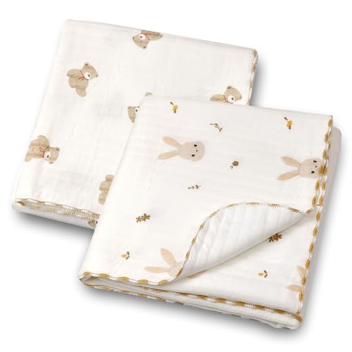 50% Off 2-Pack Cotton Baby Blankets - Rabbit & Bear Design - Image 1
