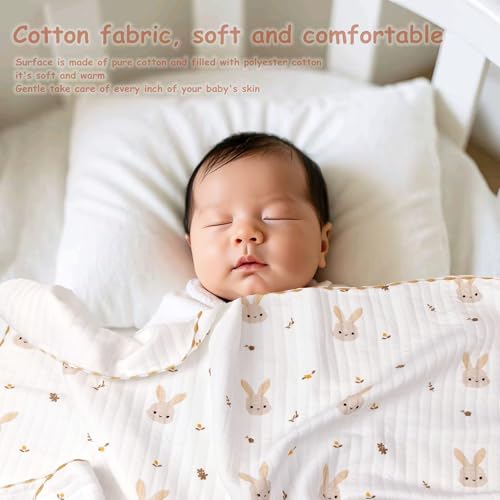 50% Off 2-Pack Cotton Baby Blankets - Rabbit & Bear Design - Image 2