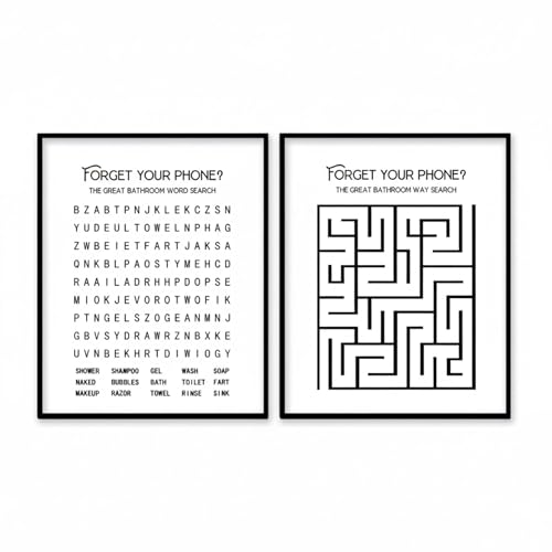 75% Off Funny Bathroom Wall Art Set - Word Search & Maze Prints