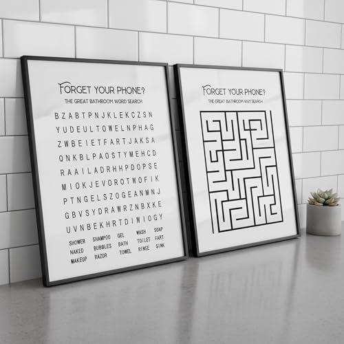75% Off Funny Bathroom Wall Art Set - Word Search & Maze Prints - Image 2