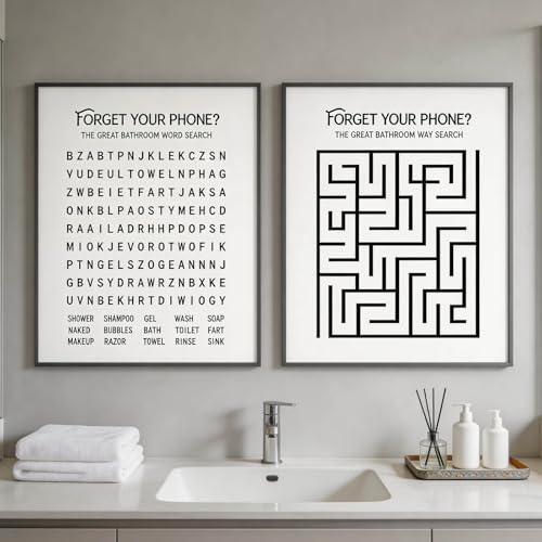75% Off Funny Bathroom Wall Art Set - Word Search & Maze Prints - Image 4