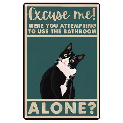 56% Off Funny Cat Bathroom Tin Sign - 12x8 Inch Wall Decor